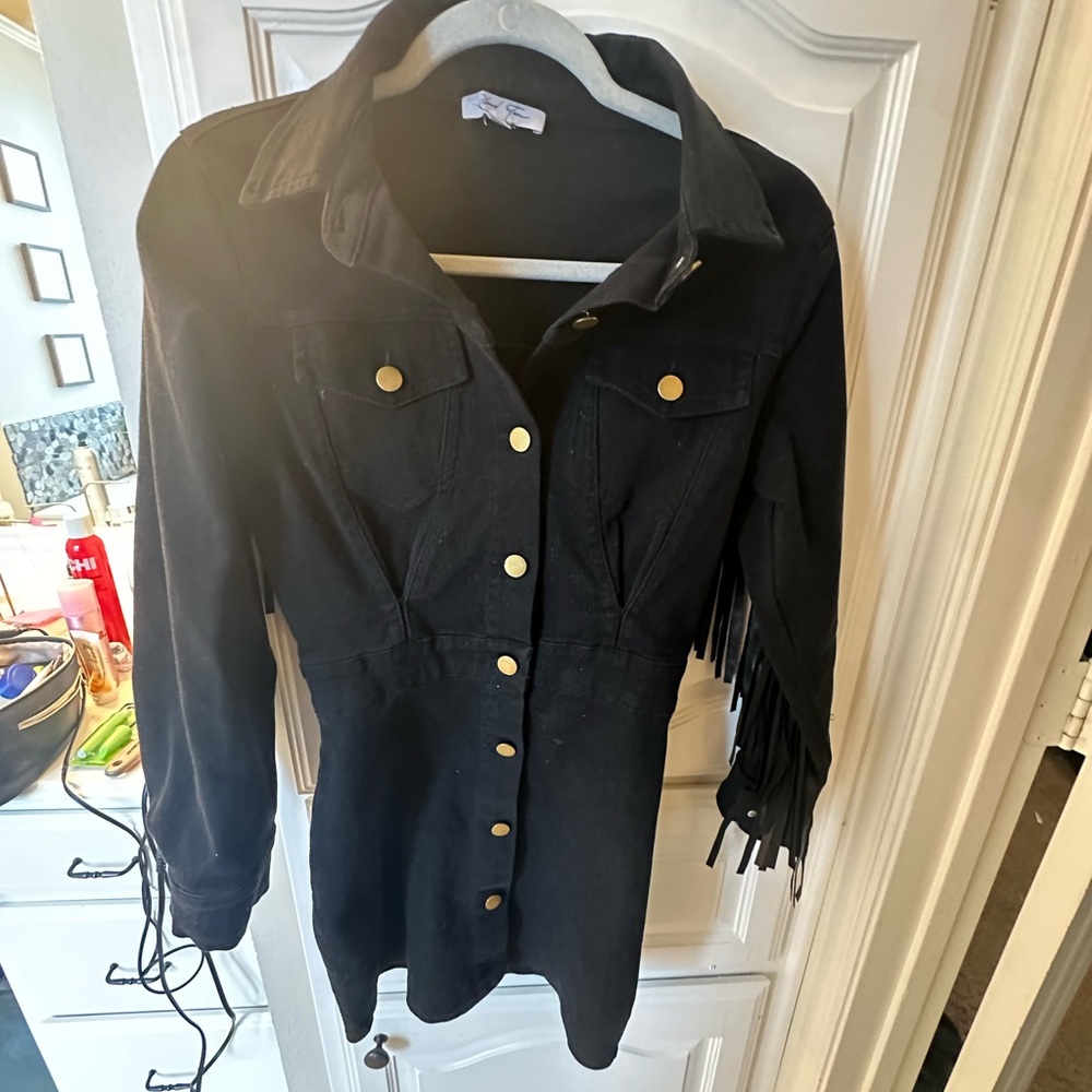 Black Fringe Button-Up dress